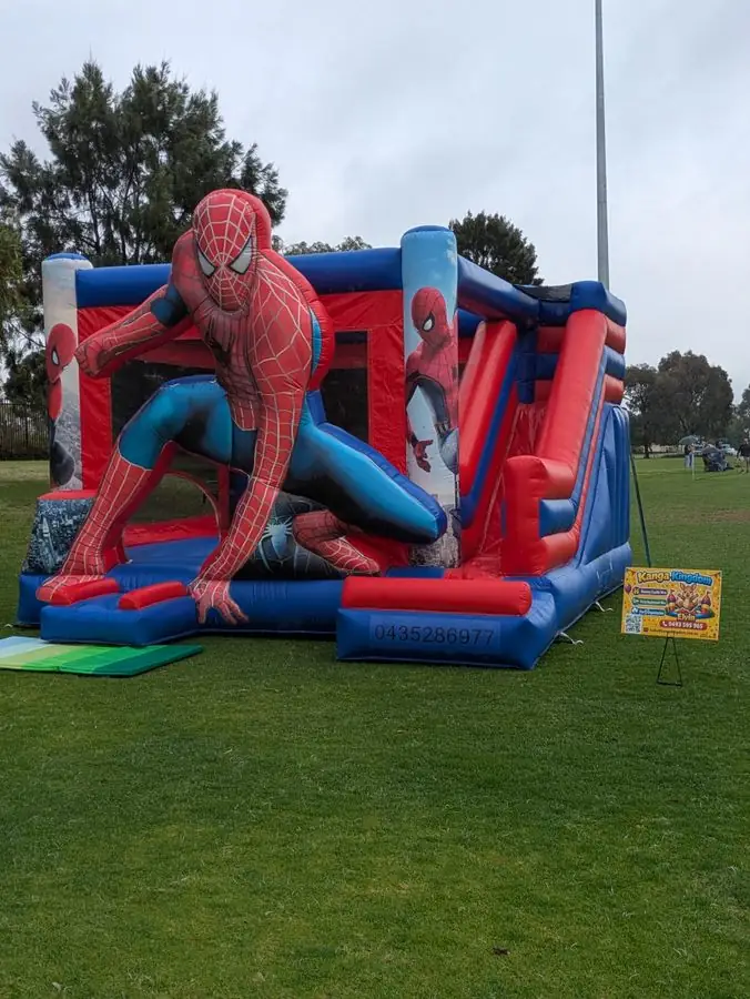 Spider-Man combo castle set up on a sports oval — Perth, WA